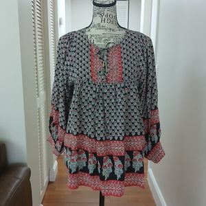 Ulla‎ Johnson Blouse Bea Black/Red Indian Floral Print Silk